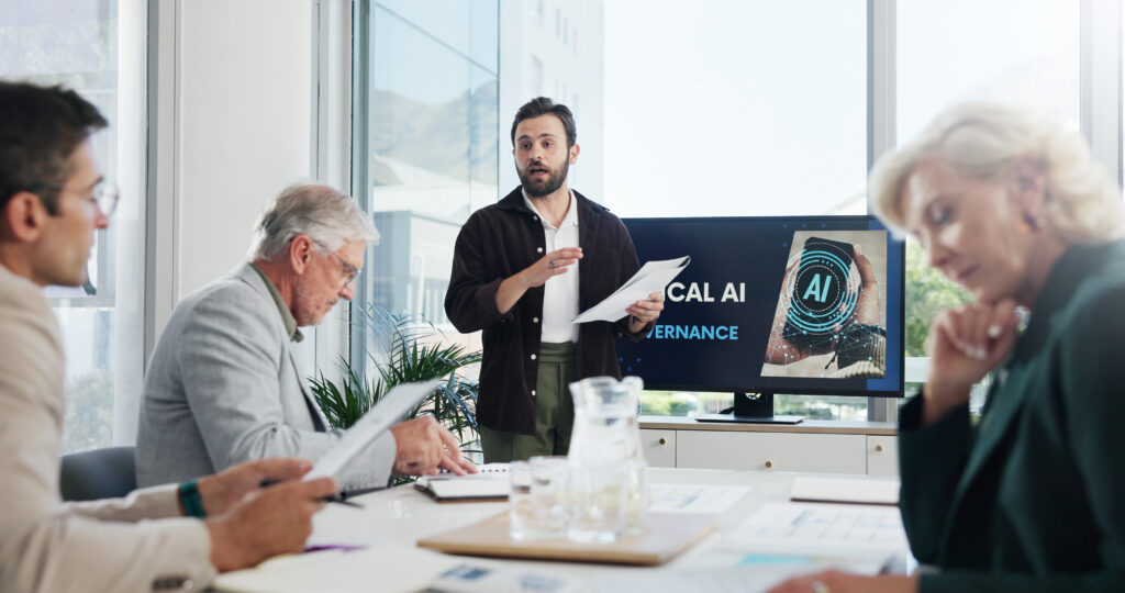 ia no mercado de trabalho reunião de equipe
